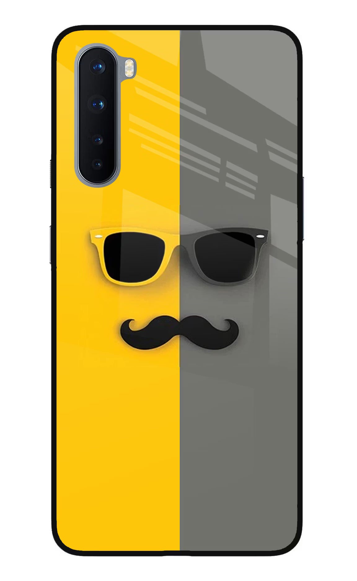 Sunglasses with Mustache Oneplus Nord Glass Case Back Cover by Casekaro