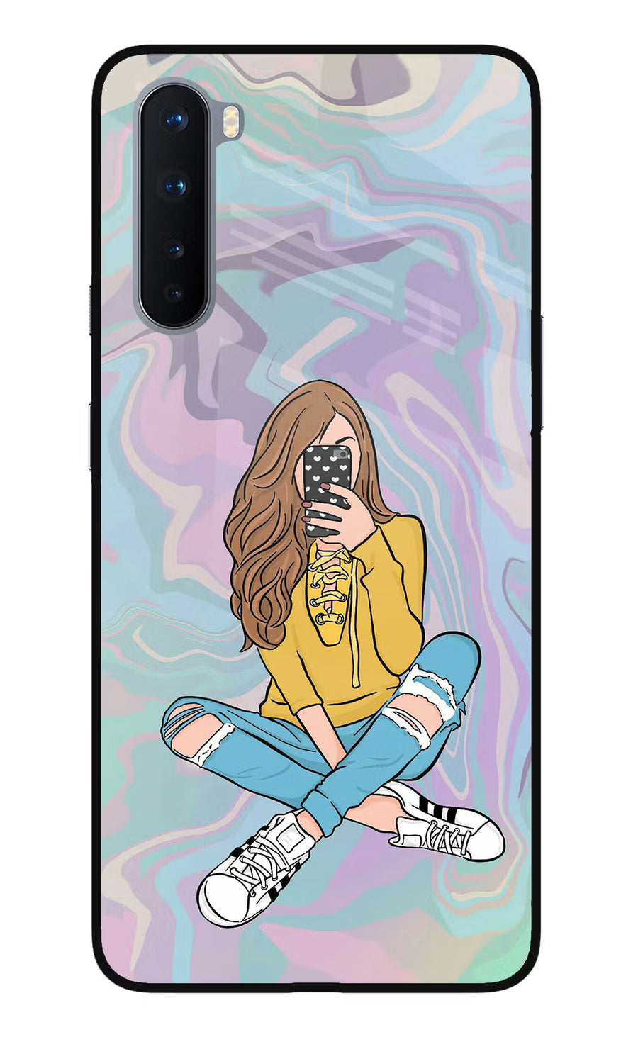 Selfie Girl Oneplus Nord Back Cover, Glass case