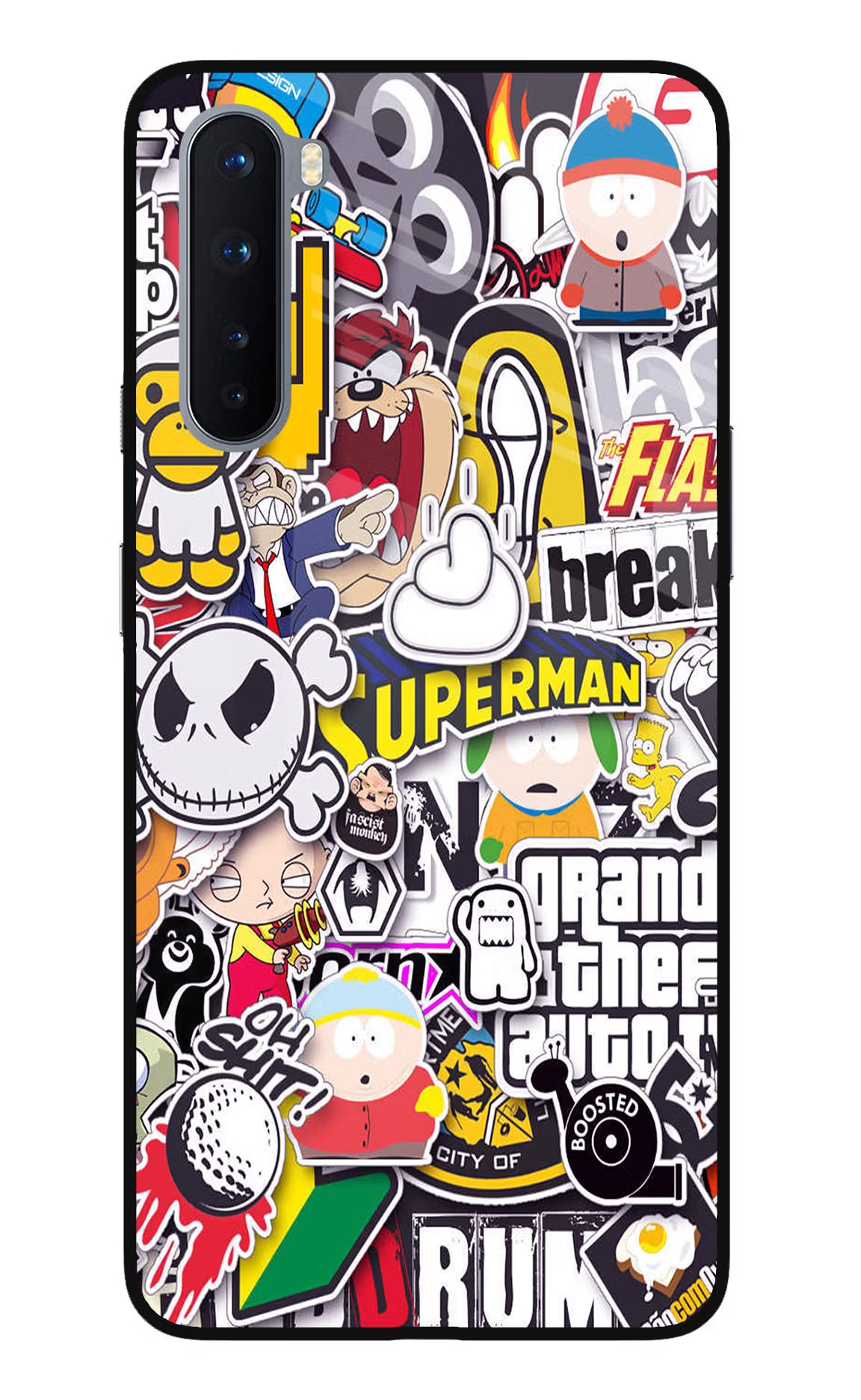 Sticker Bomb Oneplus Nord Glass Case Back Cover by Casekaro