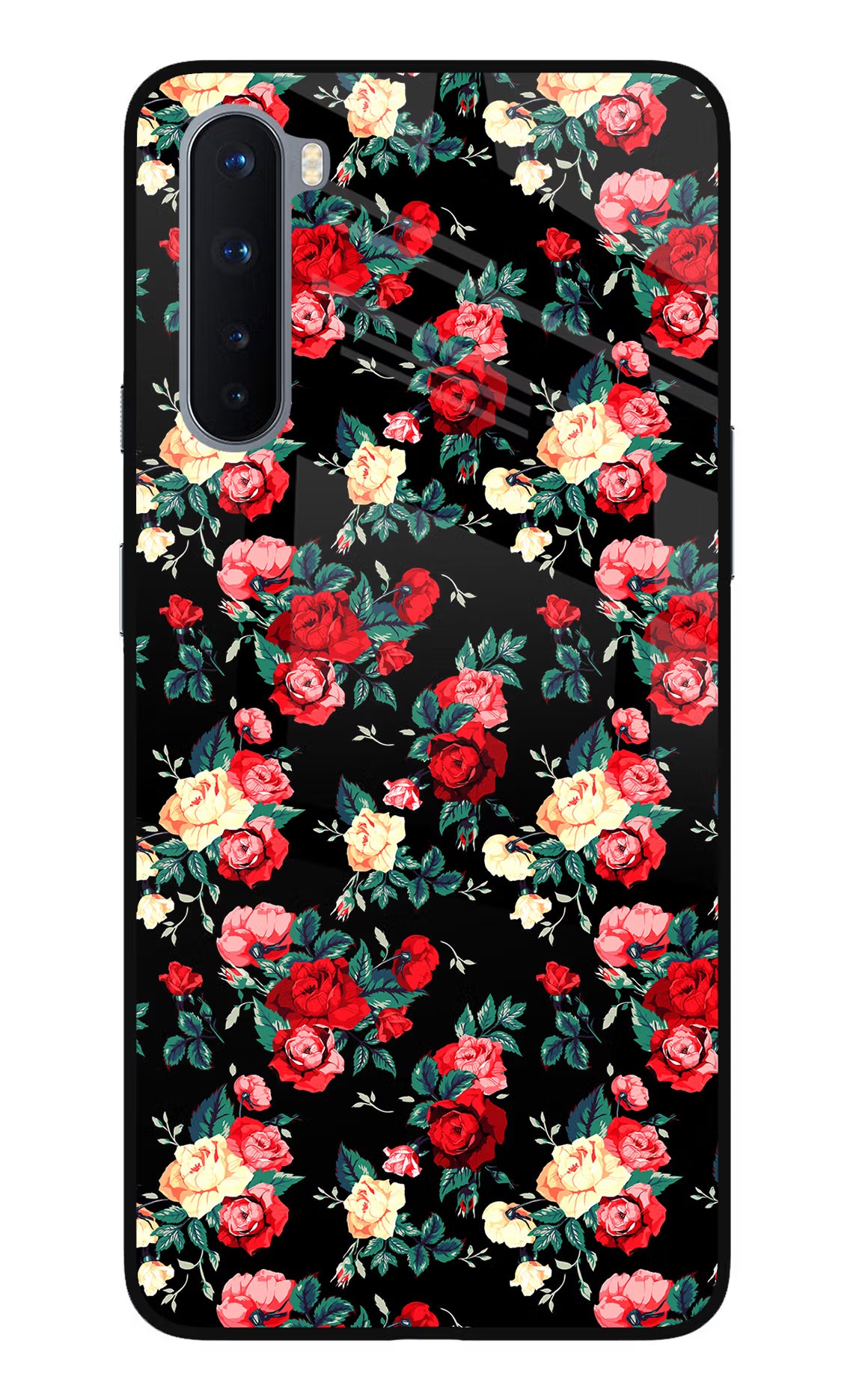 Rose Pattern Oneplus Nord Glass Case Back Cover by Casekaro