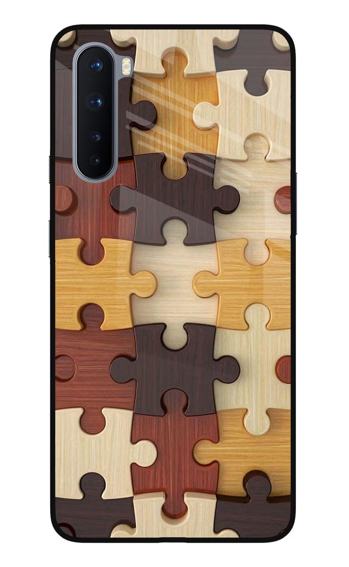 Wooden Puzzle Oneplus Nord Glass Case Back Cover by Casekaro