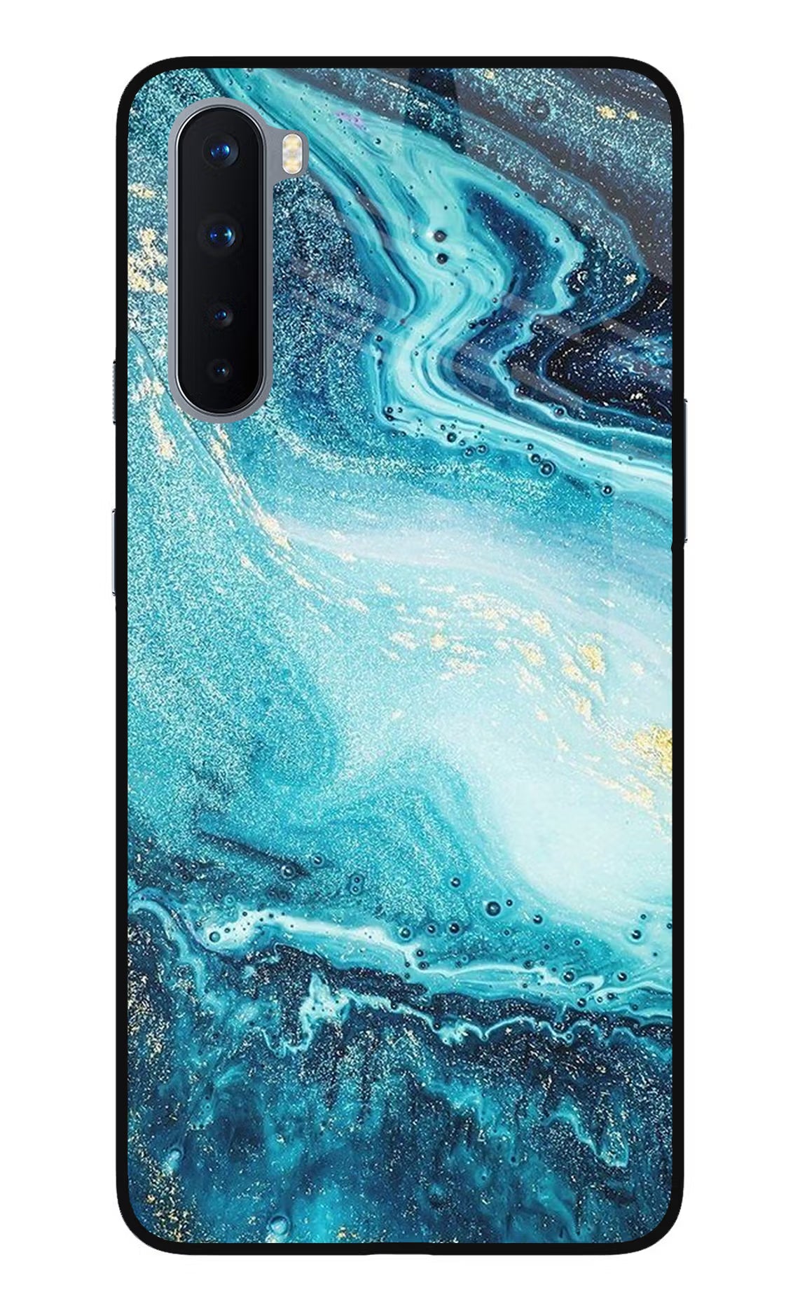 Blue Glitter Marble Oneplus Nord Glass Case Back Cover by Casekaro