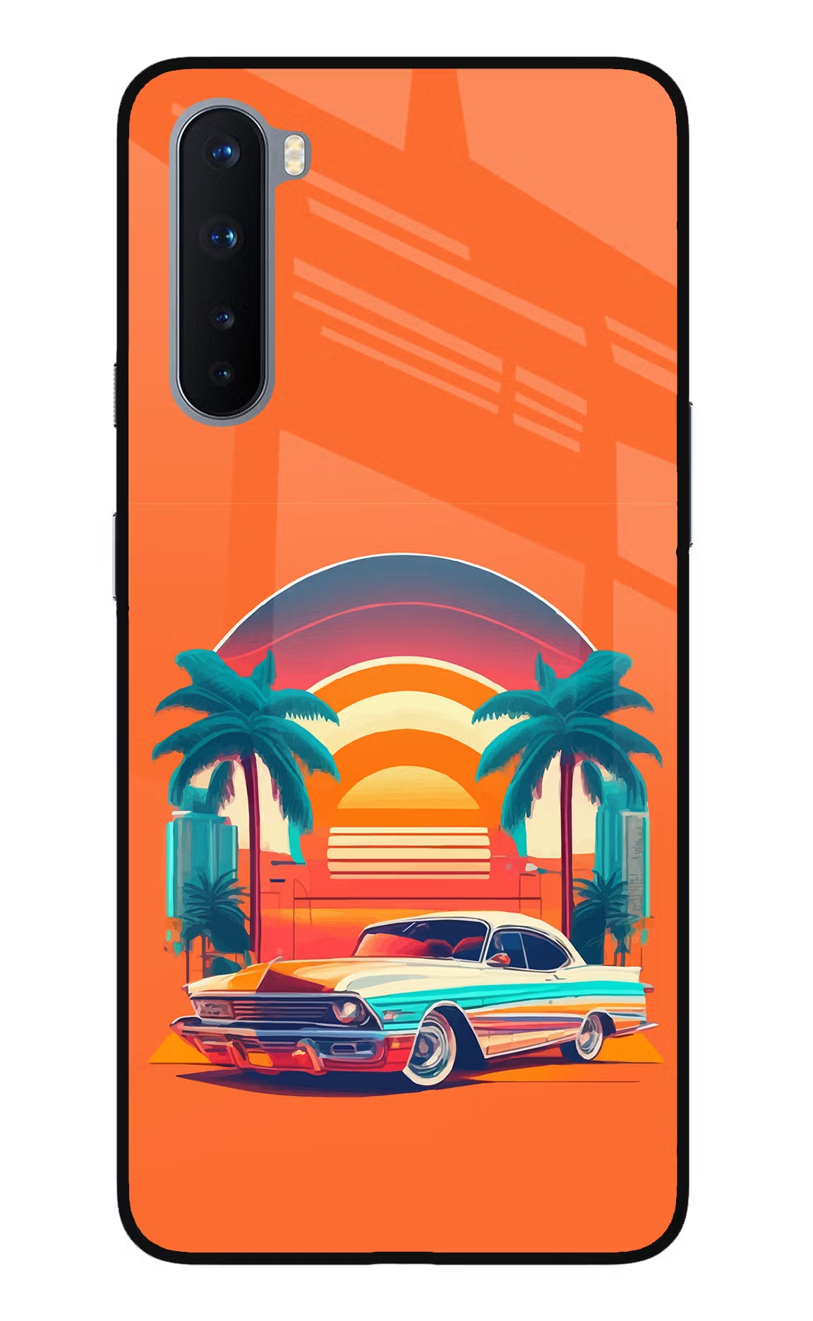 Palm Drive 80s Oneplus Nord Glass Case Back Cover by Casekaro