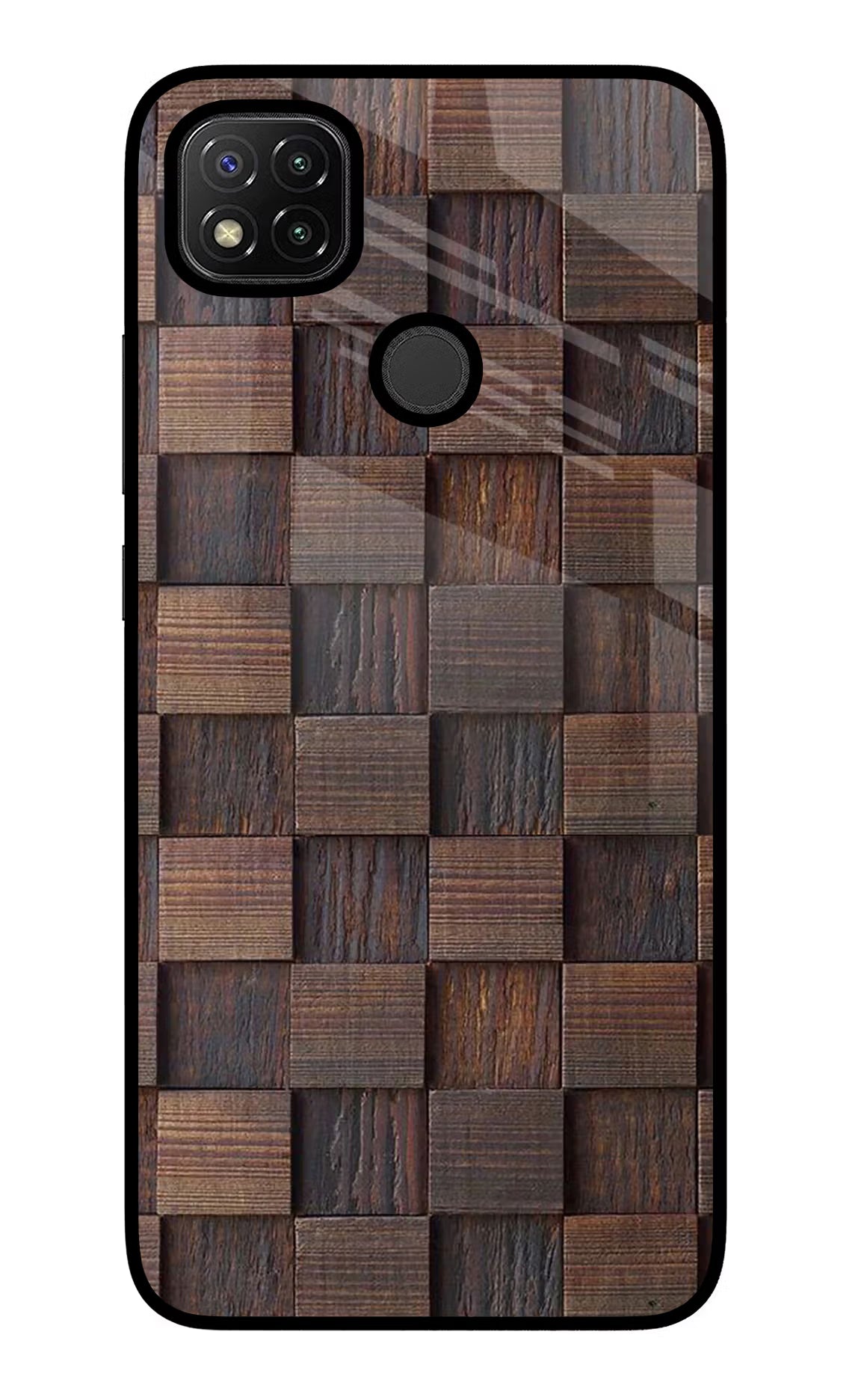Wooden Cube Design Redmi 9 Glass Case Back Cover by Casekaro