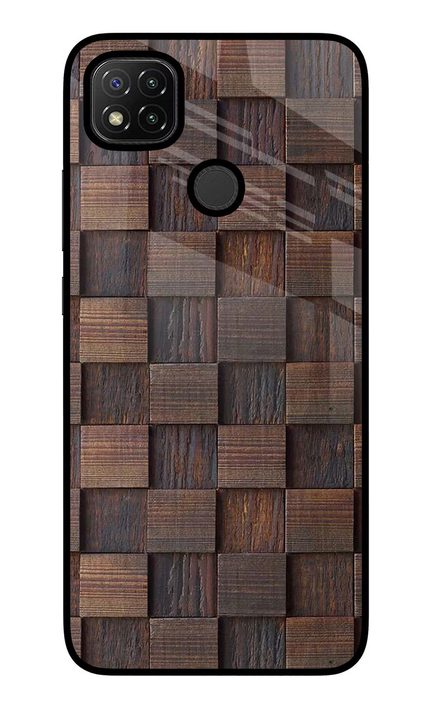 Wooden Cube Design Redmi 9 Back Cover, Glass case