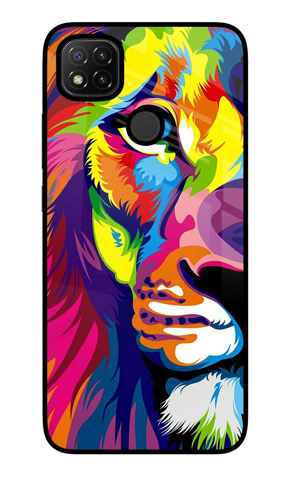 Lion Half Face Redmi 9 Glass Case