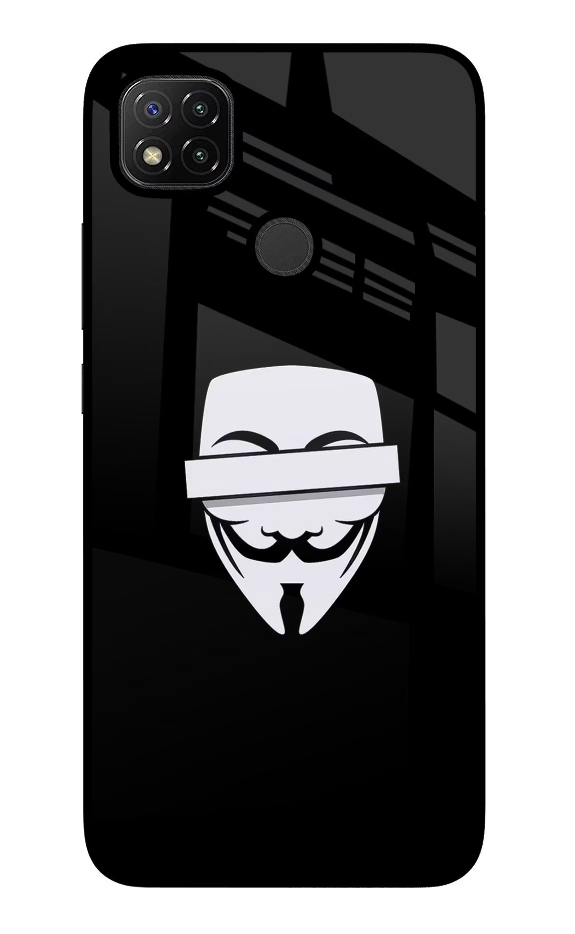 Anonymous Face Redmi 9 Glass Case Back Cover by Casekaro
