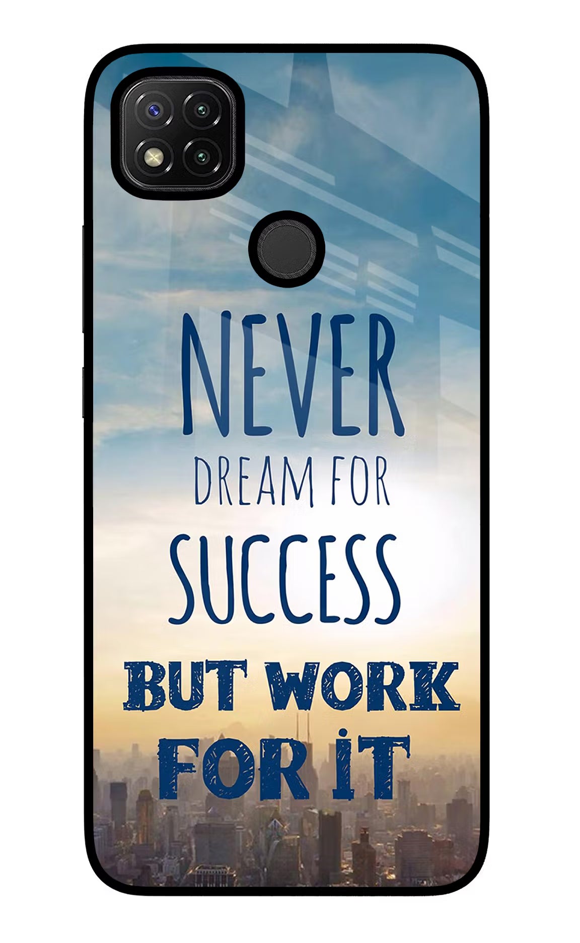 Never Dream For Success But Work For It Redmi 9 Glass Case Back Cover by Casekaro