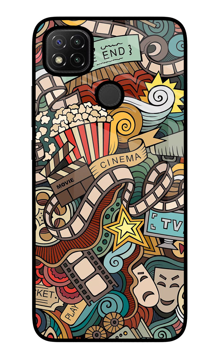 Cinema Abstract Redmi 9 Back Cover, Glass case