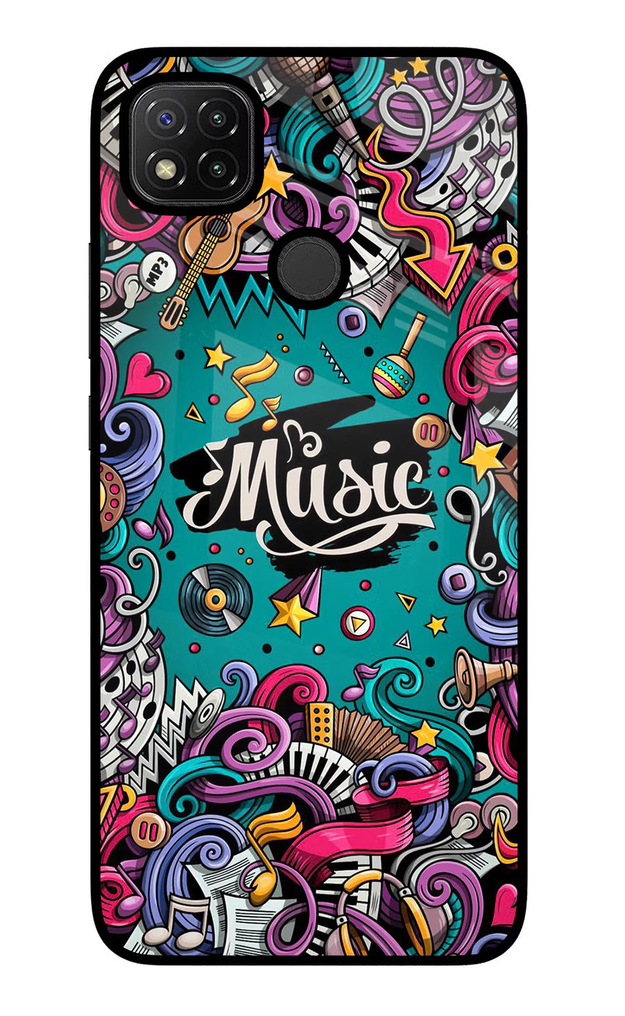 Music Graffiti Redmi 9 Back Cover, Glass case
