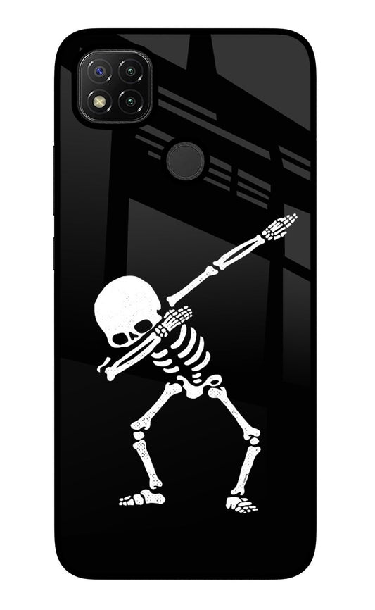 Dabbing Skeleton Art Redmi 9 Glass Case