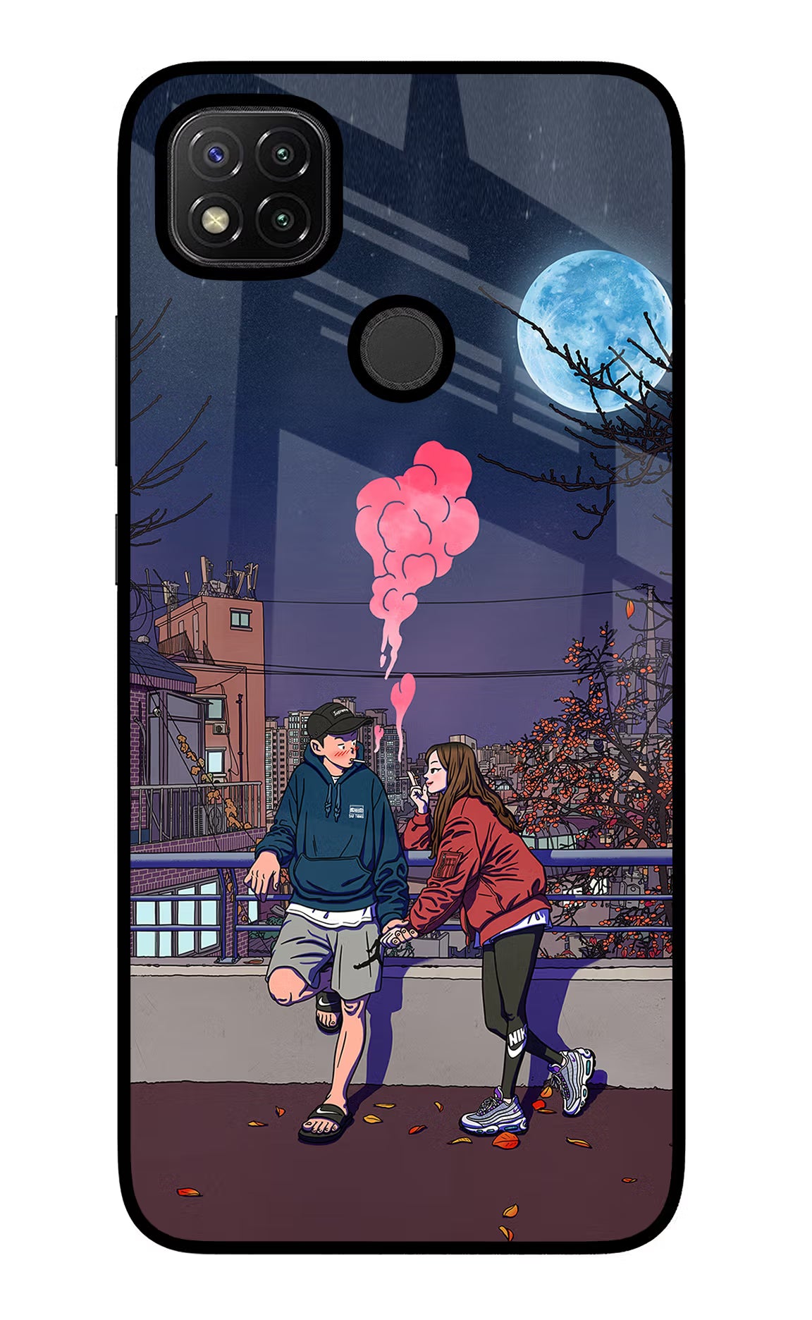 Chilling Couple Redmi 9 Glass Case Back Cover by Casekaro