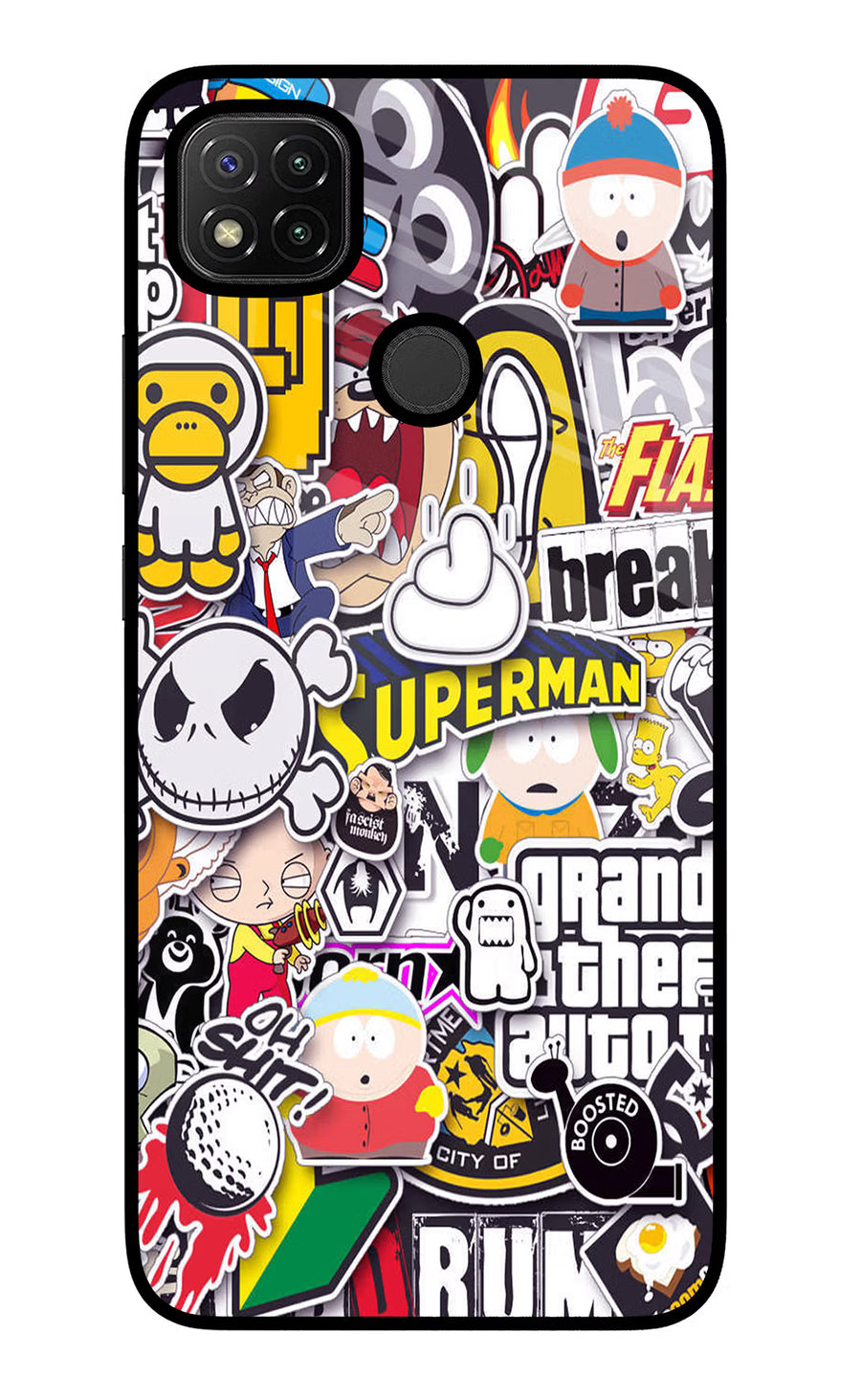 Sticker Bomb Redmi 9 Back Cover, Glass case