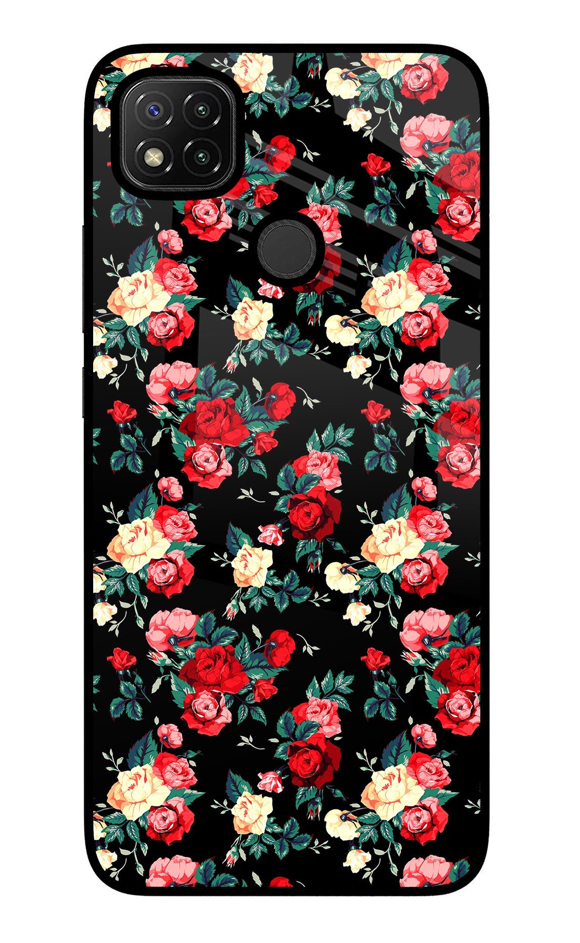 Rose Pattern Redmi 9 Glass Case