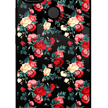 Rose Pattern Redmi 9 Glass Case