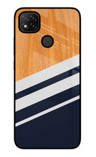 Blue and white wooden Redmi 9 Glass Case