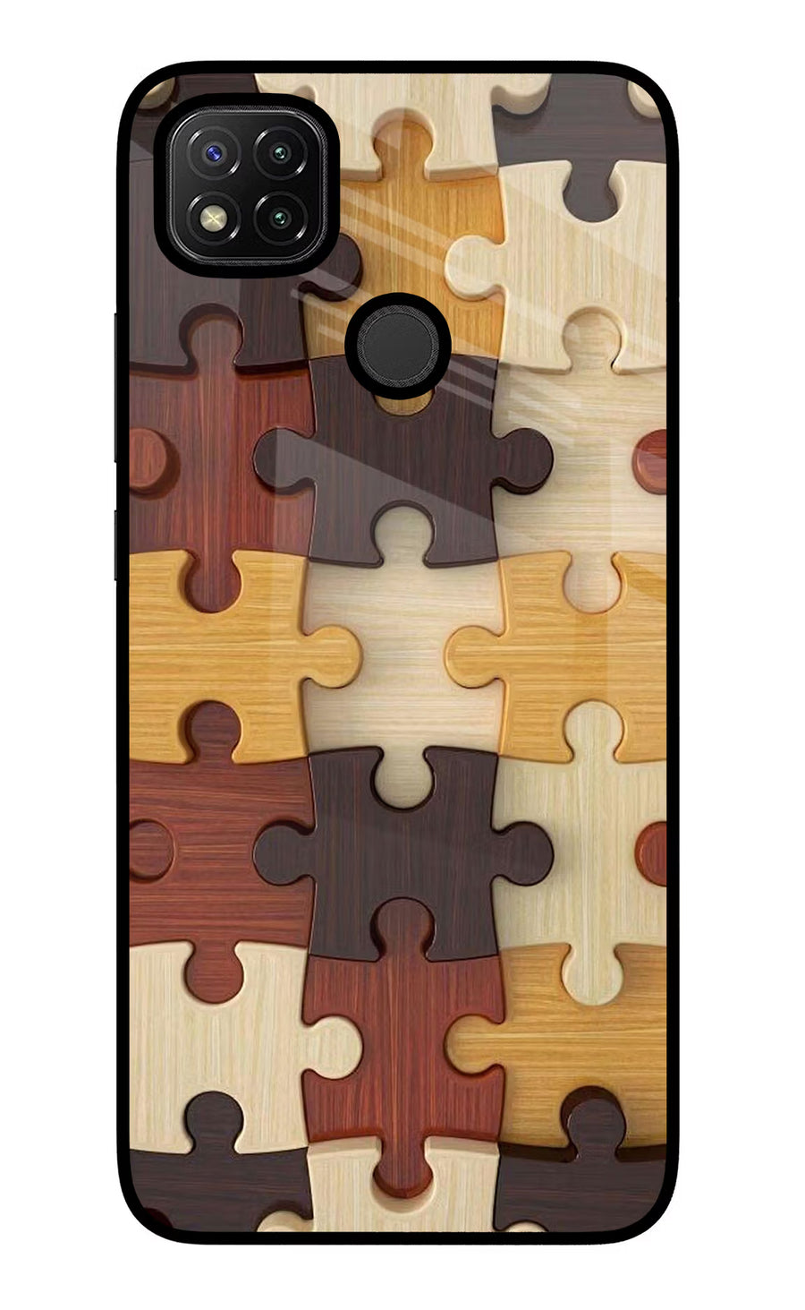 Wooden Puzzle Redmi 9 Back Cover, Glass case
