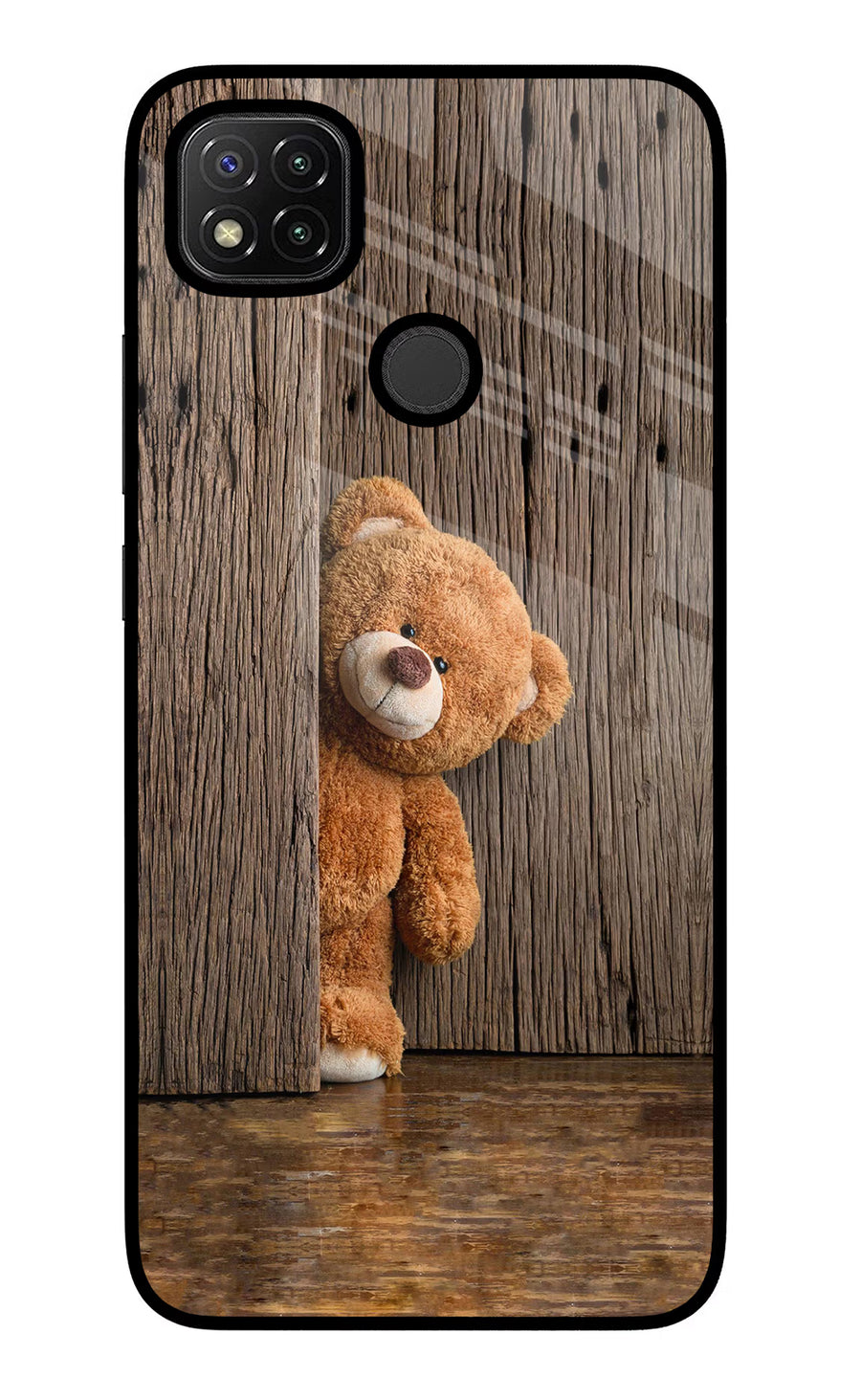 Teddy Wooden Redmi 9 Back Cover, Glass case