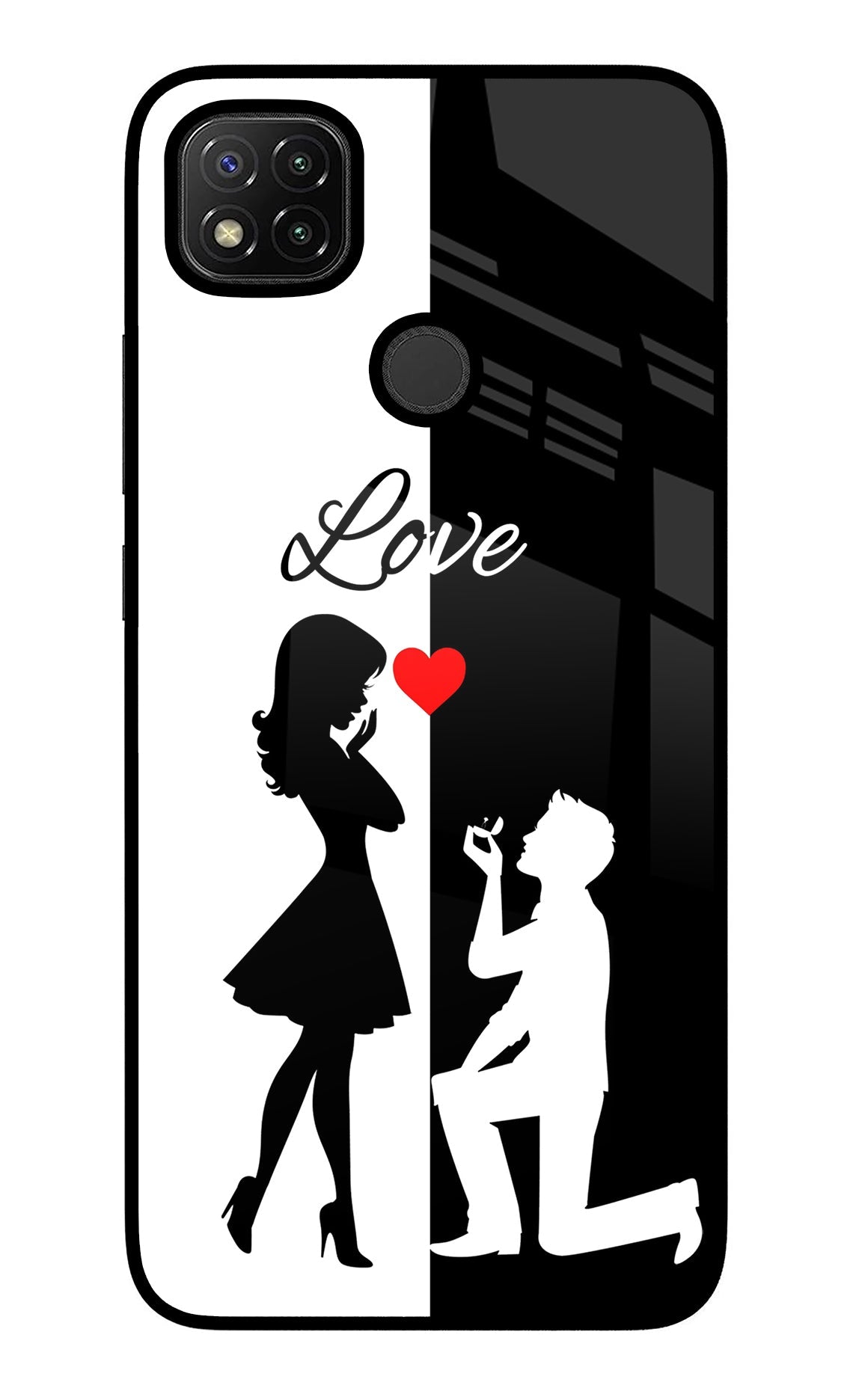 Love Propose Black And White Redmi 9 Glass Case