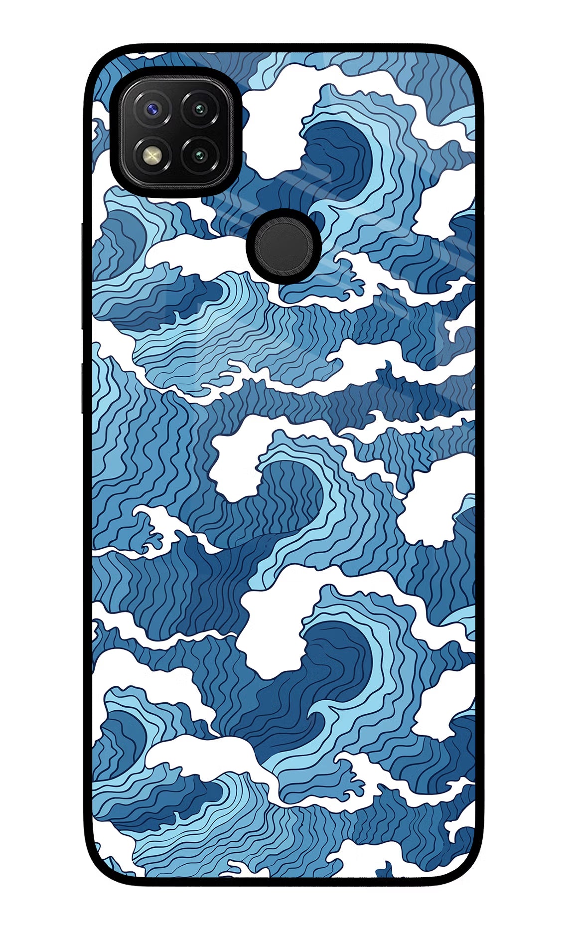 Blue Waves Redmi 9 Glass Case Back Cover by Casekaro
