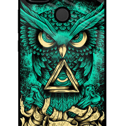 Green Owl Redmi 9 Glass Case