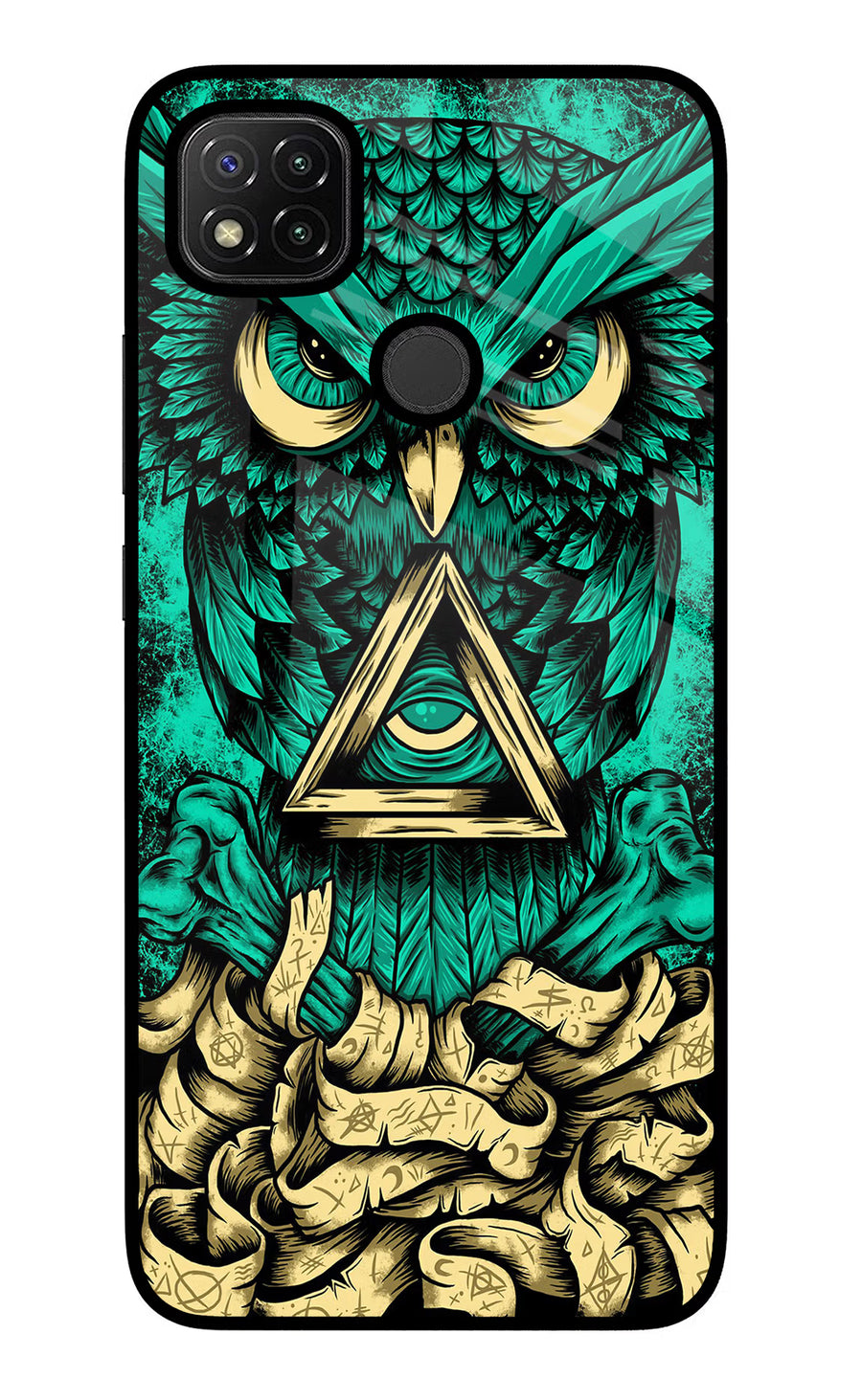 Green Owl Redmi 9 Back Cover, Glass case
