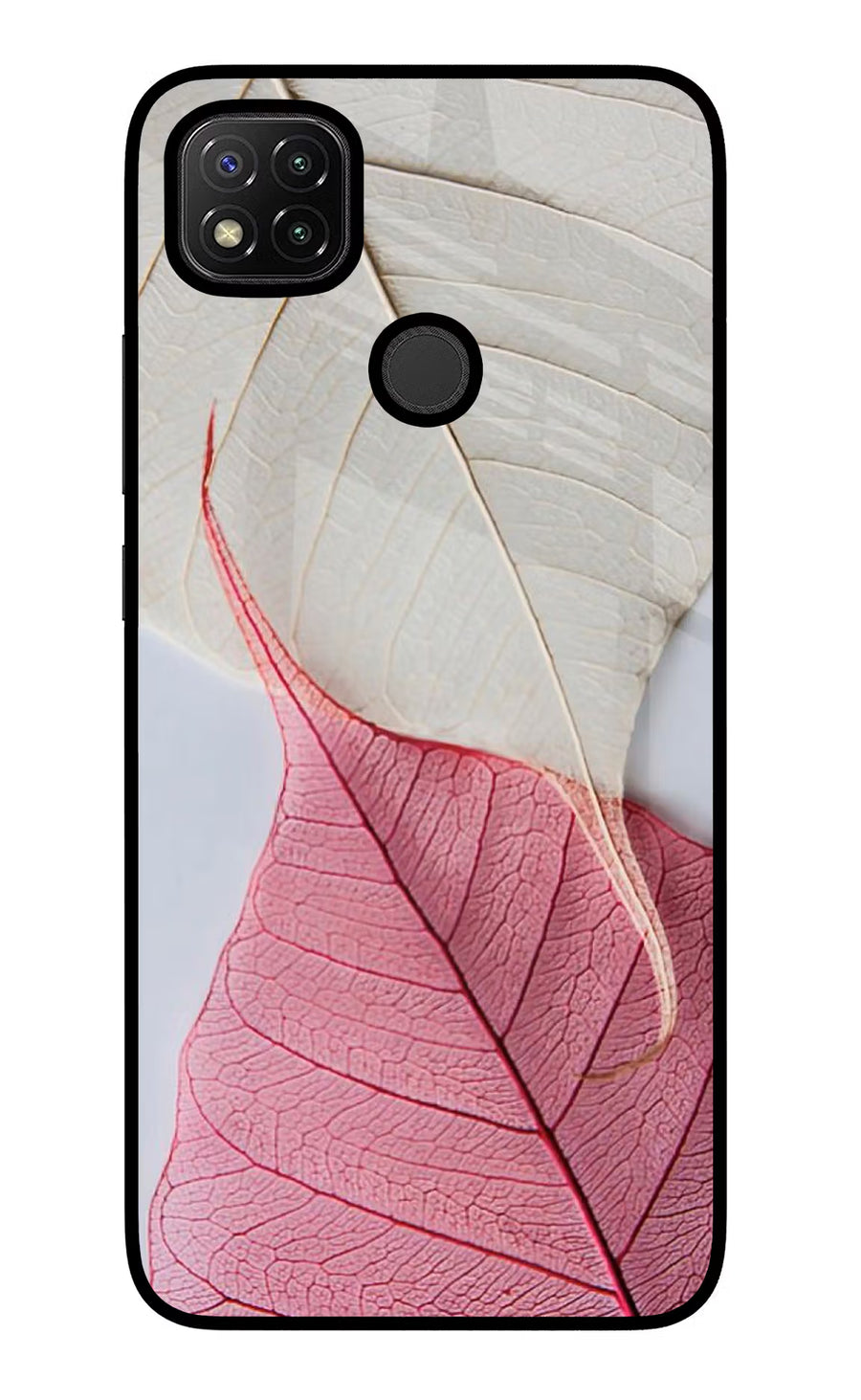 White Pink Leaf Redmi 9 Back Cover, Glass case