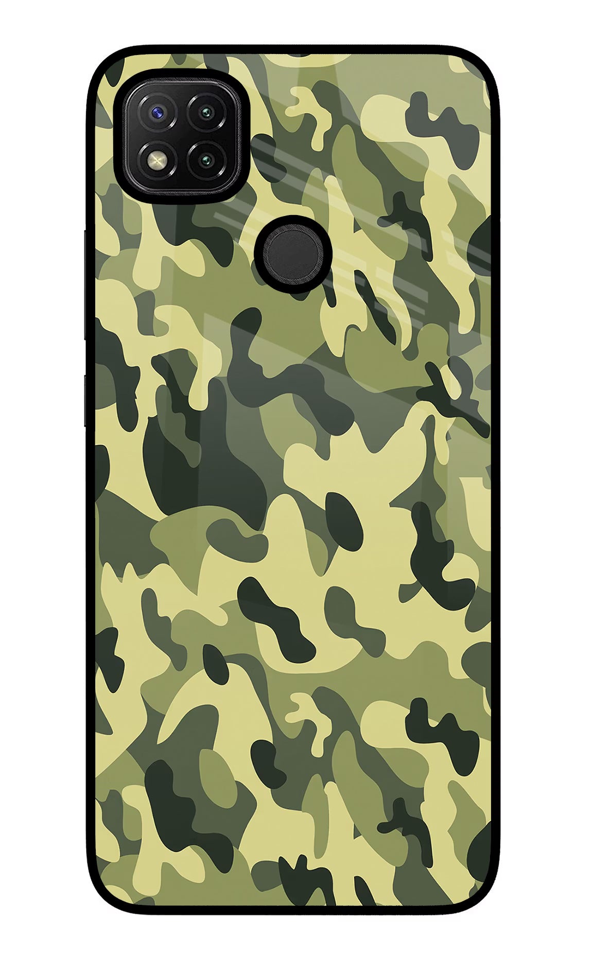 Camouflage Redmi 9 Glass Case Back Cover by Casekaro