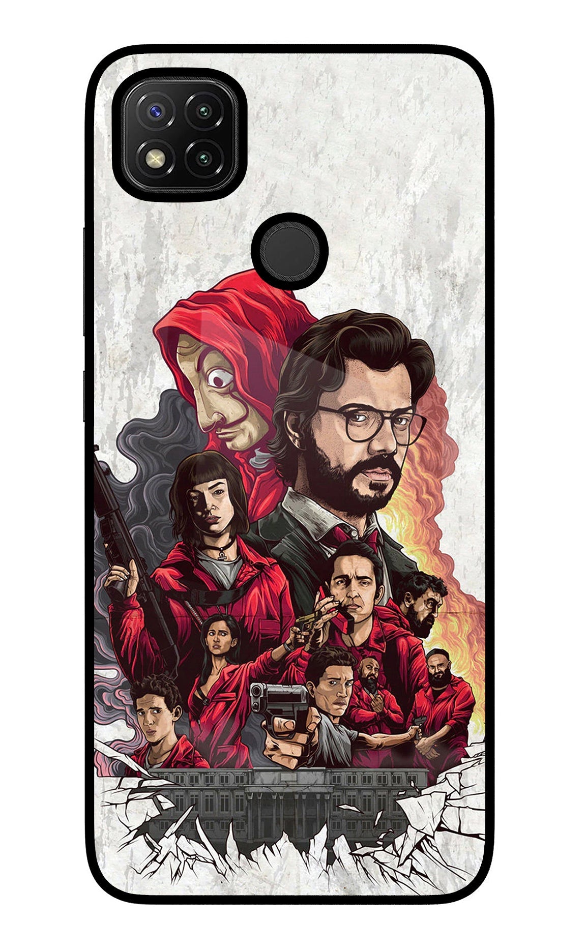 Money Heist Artwork Redmi 9 Glass Case