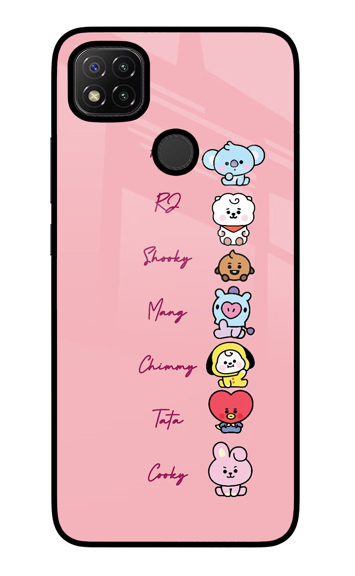 BTS names Redmi 9 Glass Case Back Cover by Casekaro