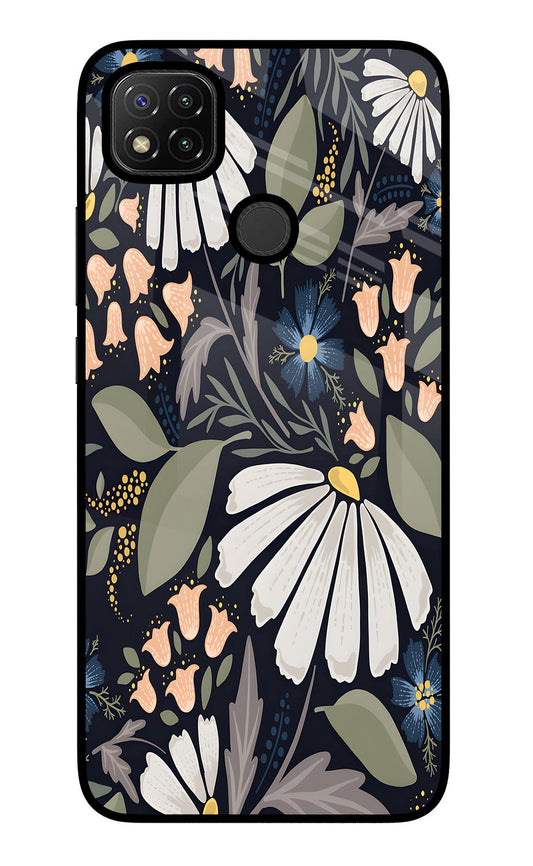 Flowers Art Redmi 9 Glass Case