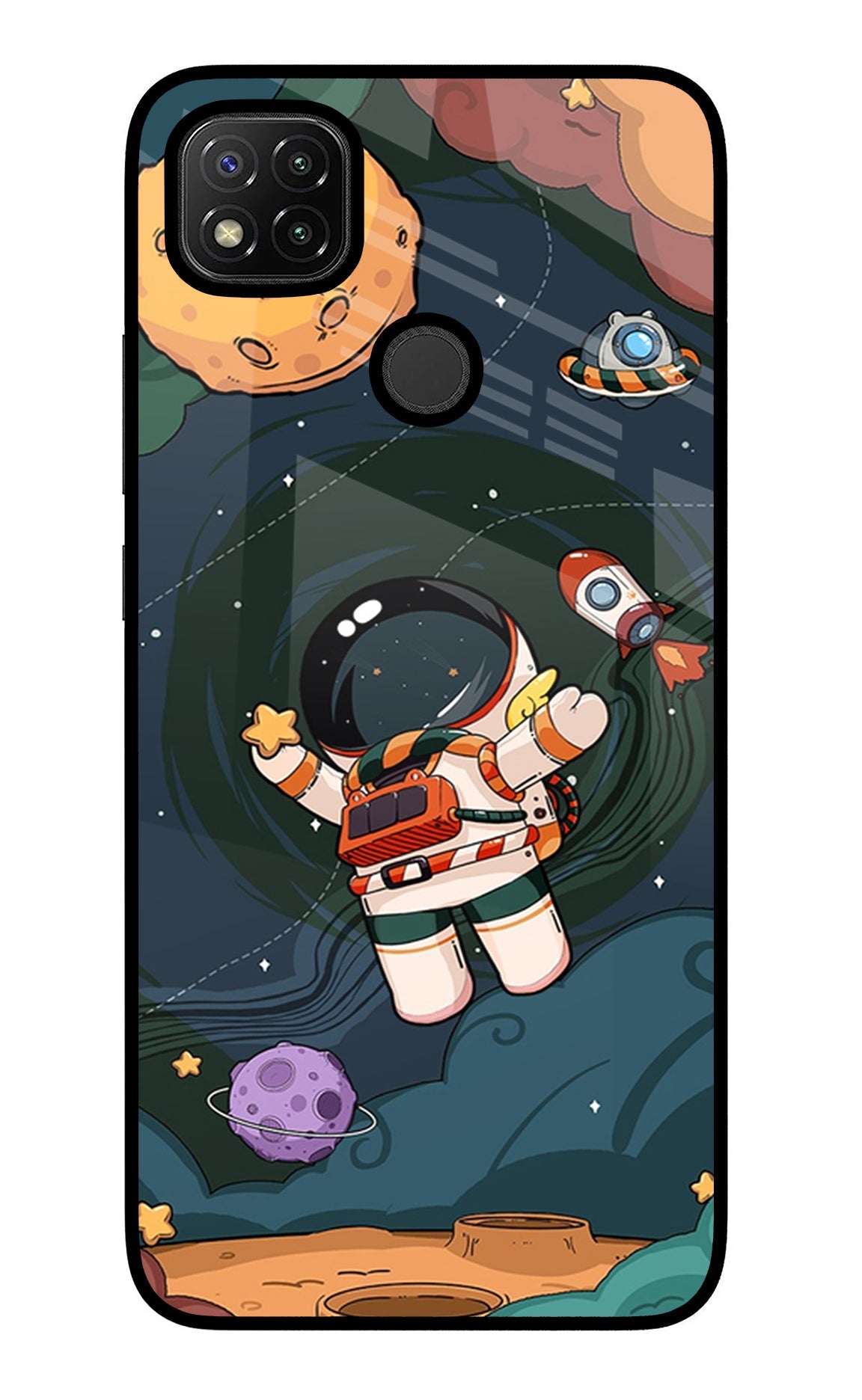 Cartoon Astronaut Redmi 9 Glass Case