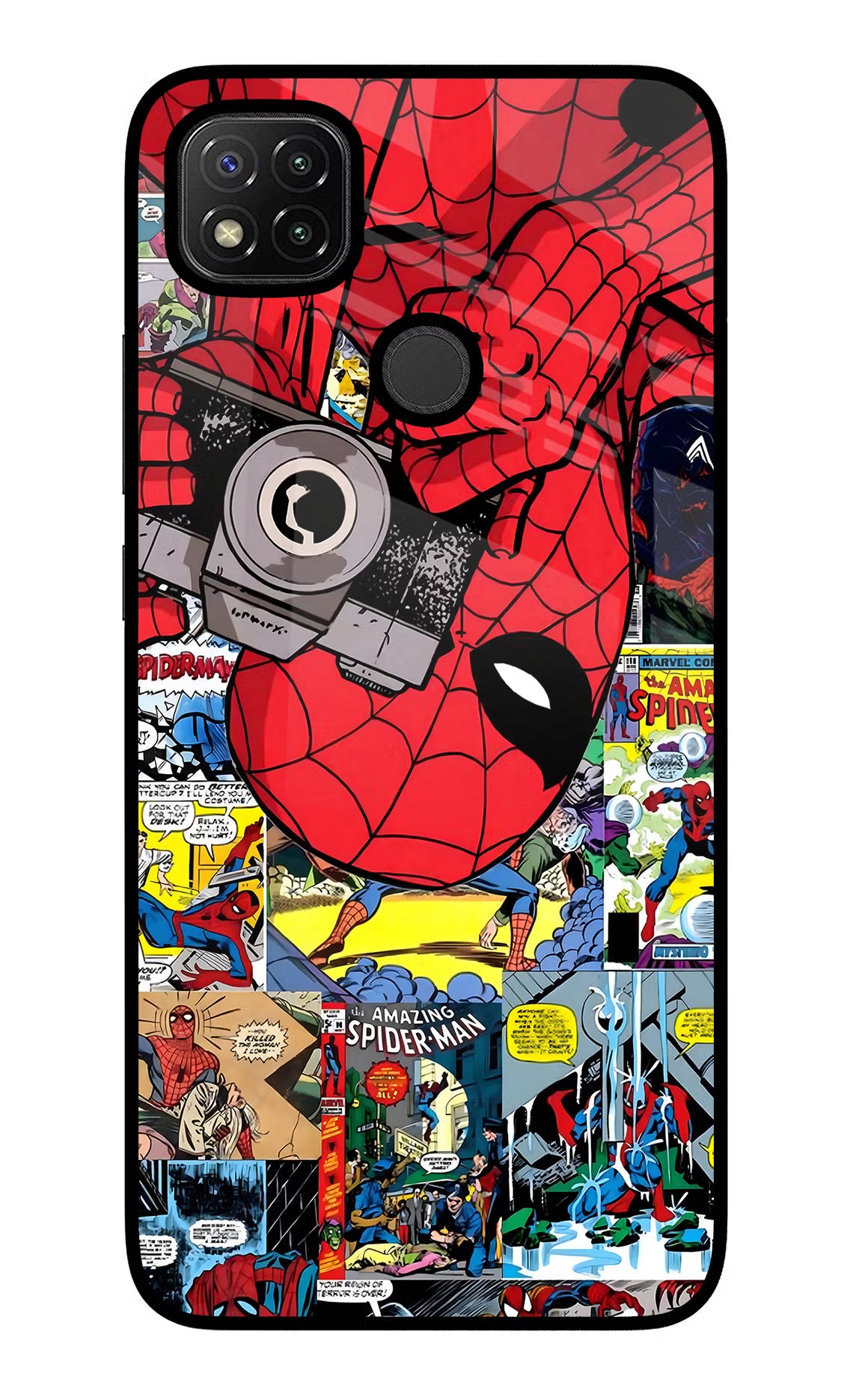 Spider Man Redmi 9 Glass Case Back Cover by Casekaro