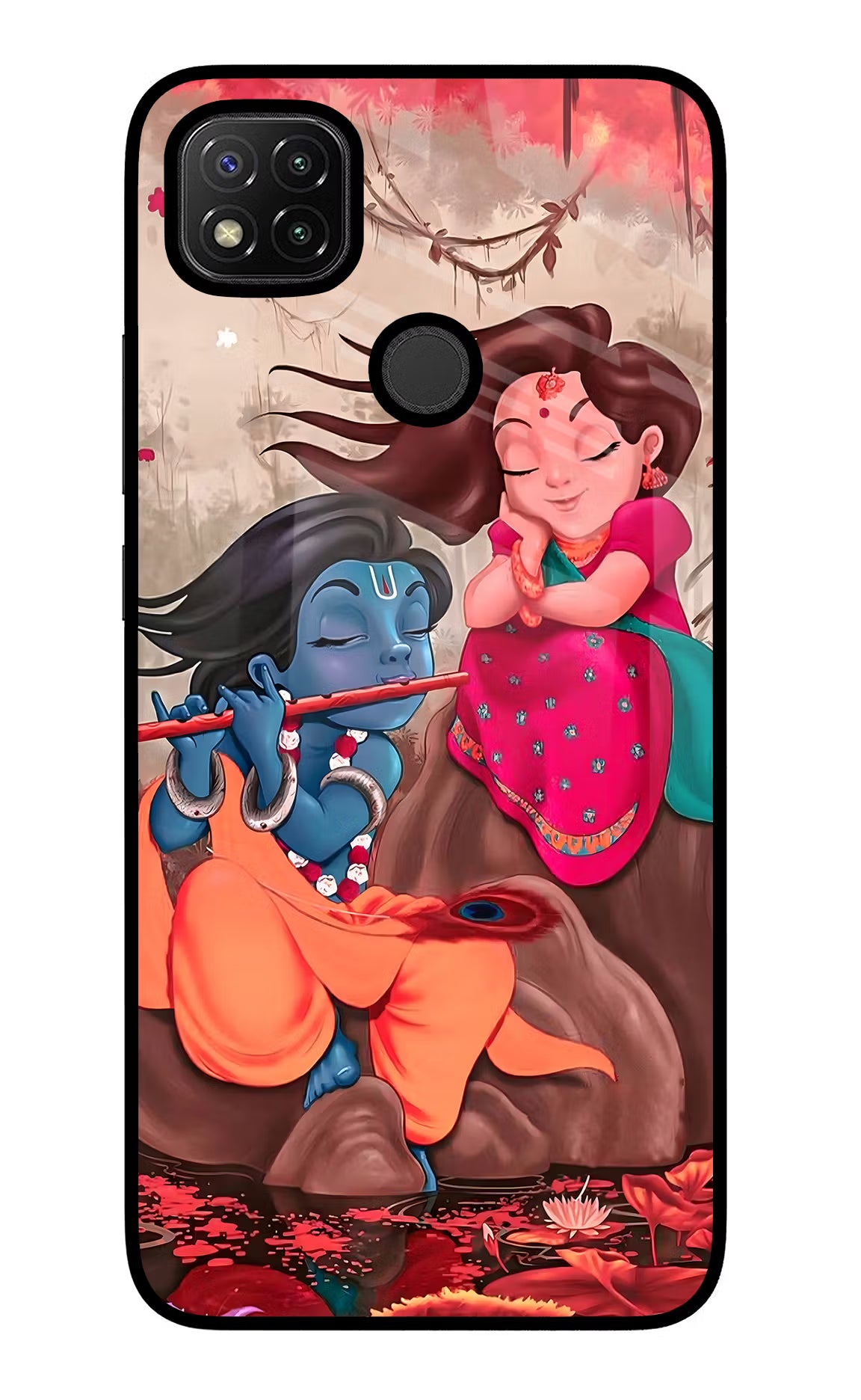Radhe Krishna Redmi 9 Glass Case Back Cover by Casekaro