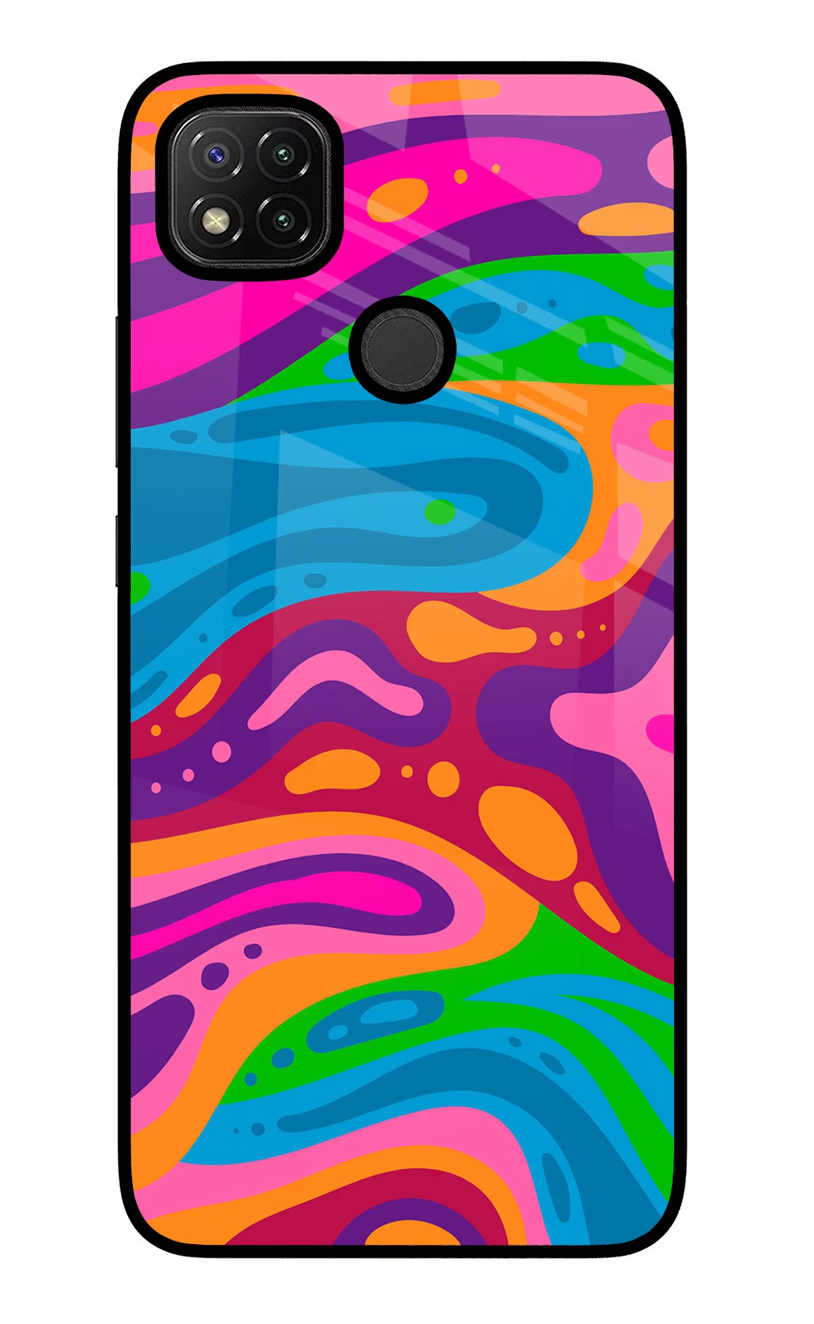 Trippy Pattern Redmi 9 Glass Case Back Cover by Casekaro