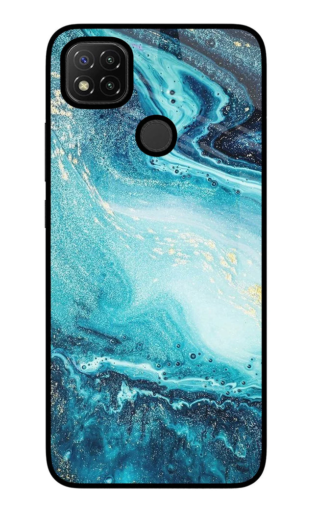 Blue Glitter Marble Redmi 9 Glass Case