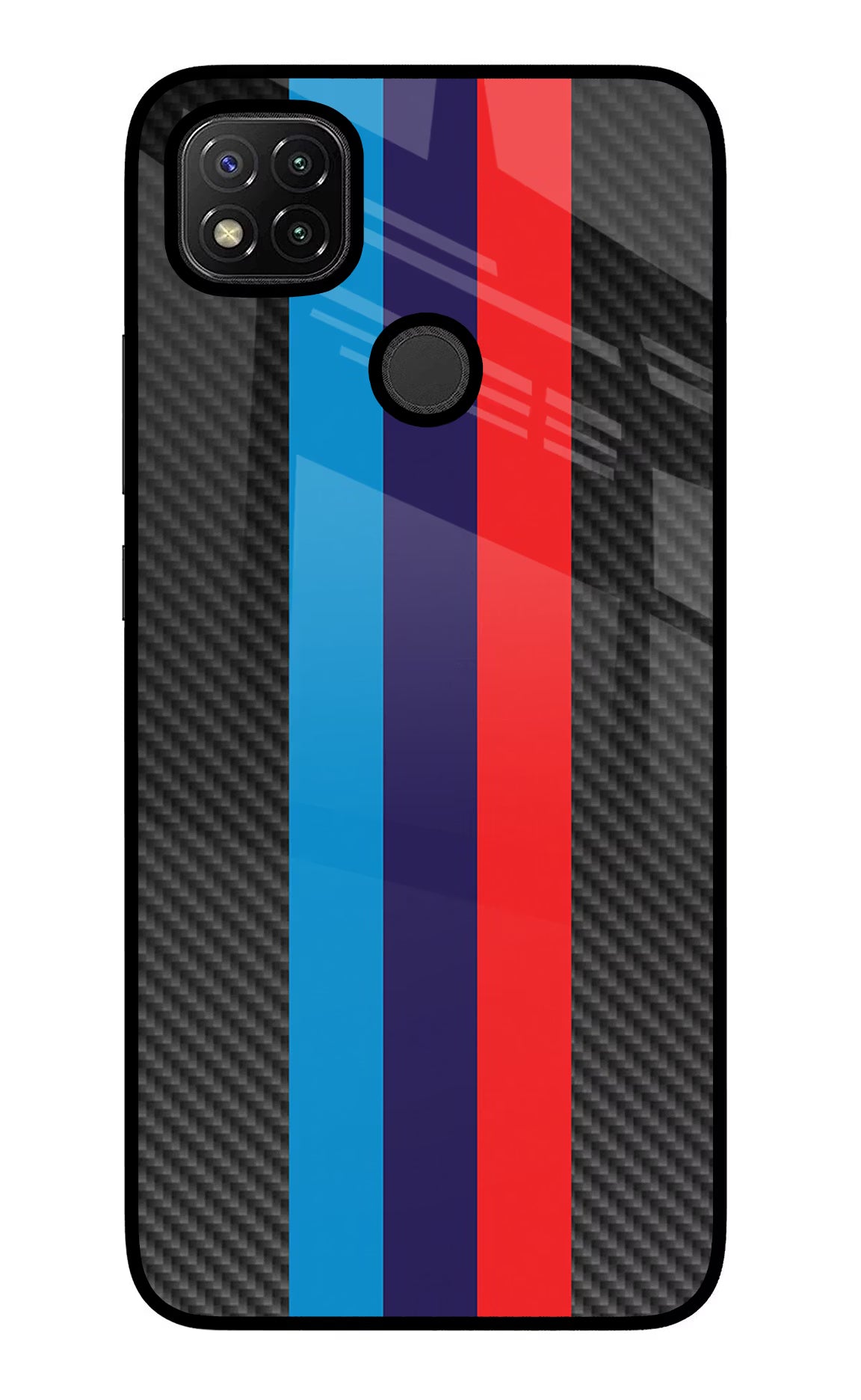 BMW Stripes Pattern Redmi 9 Glass Case Back Cover by Casekaro