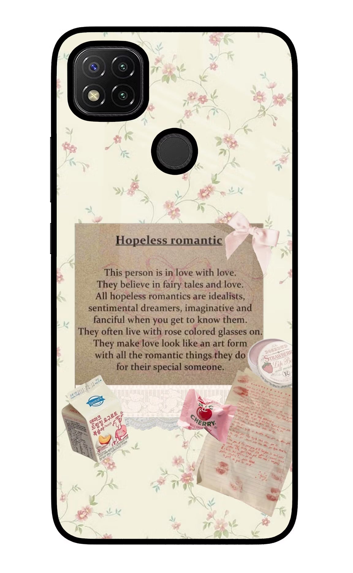 Hopeless Romantic Redmi 9 Glass Case Back Cover by Casekaro