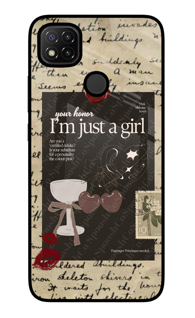 I am just a girl Redmi 9 Glass Case