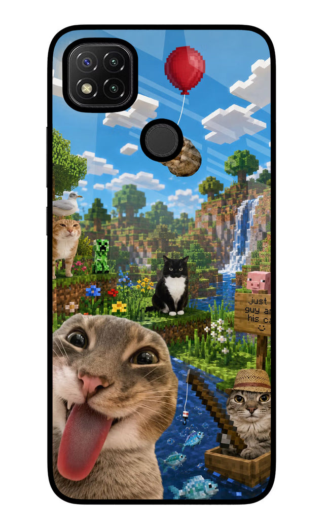 Minecraft Cat Chaos Redmi 9 Glass Case