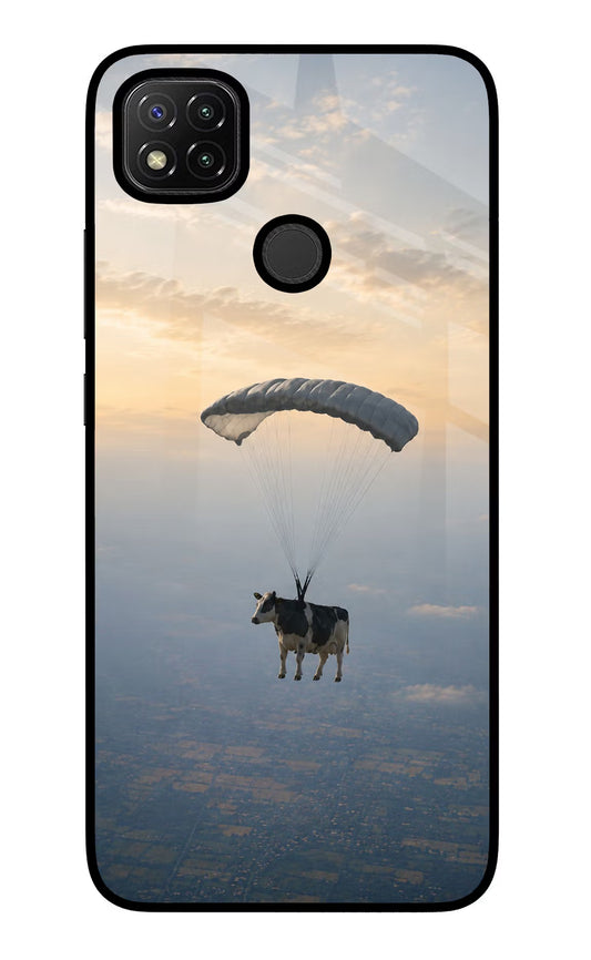 Skydiving Cow Redmi 9 Glass Case