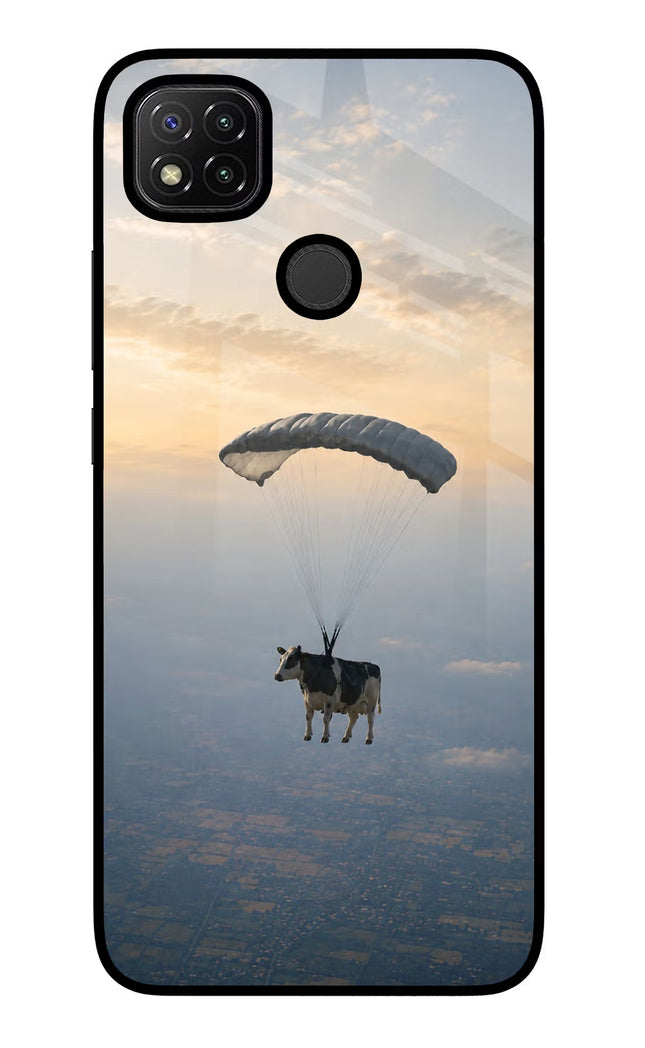 Skydiving Cow Redmi 9 Glass Case