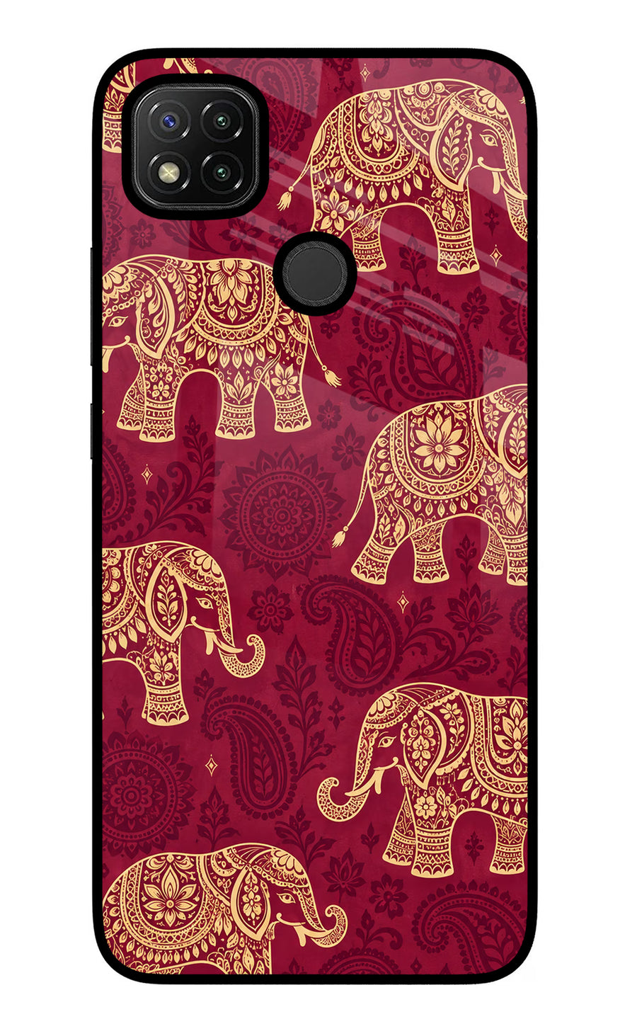 Maroon Elephant Redmi 9 Back Cover, Glass case