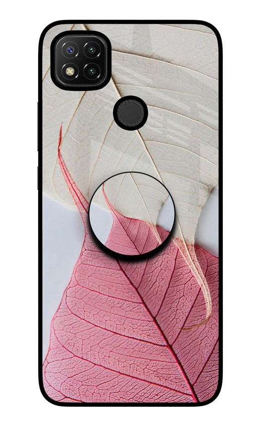 White Pink Leaf Redmi 9 Glass Case