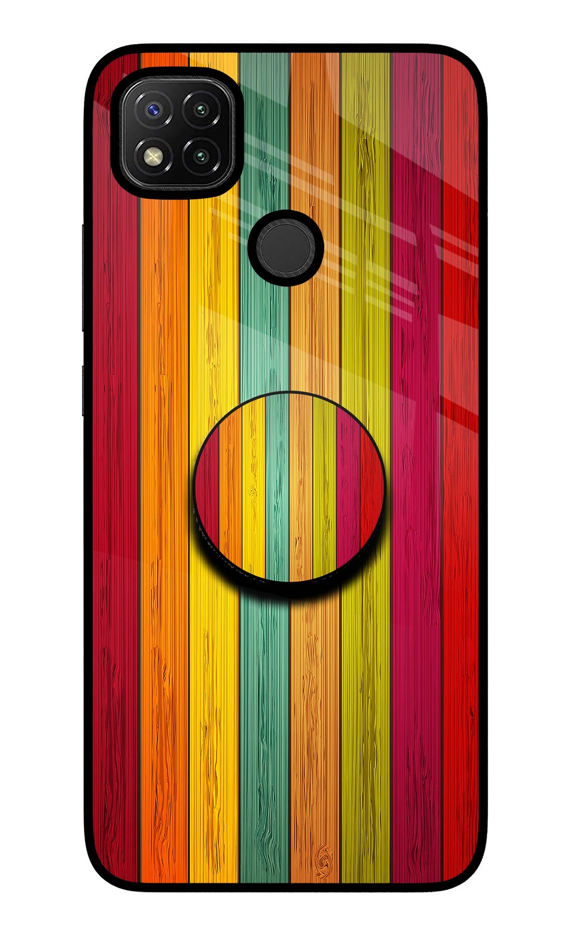 Multicolor Wooden Redmi 9 Glass Case