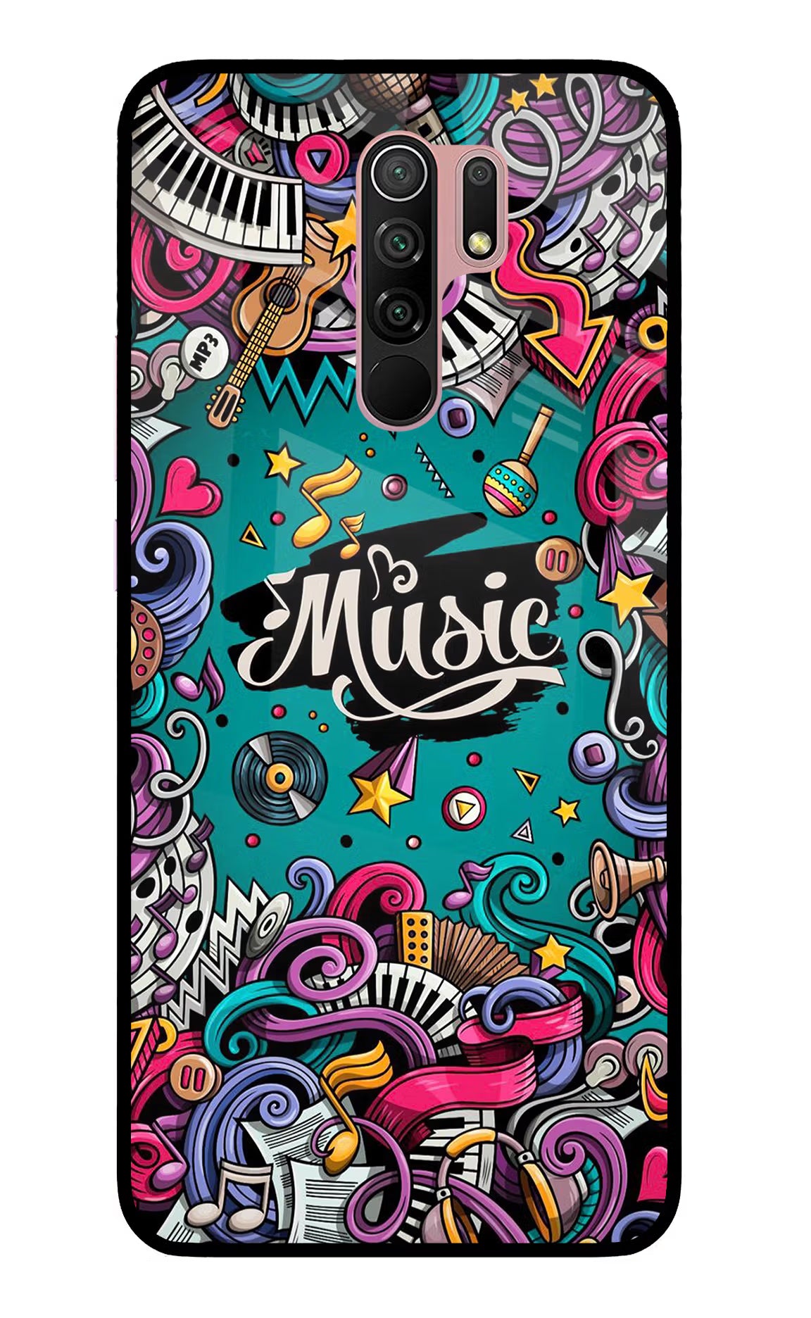 Music Graffiti Redmi 9 Prime/Poco M2/M2 reloaded Glass Case Back Cover by Casekaro