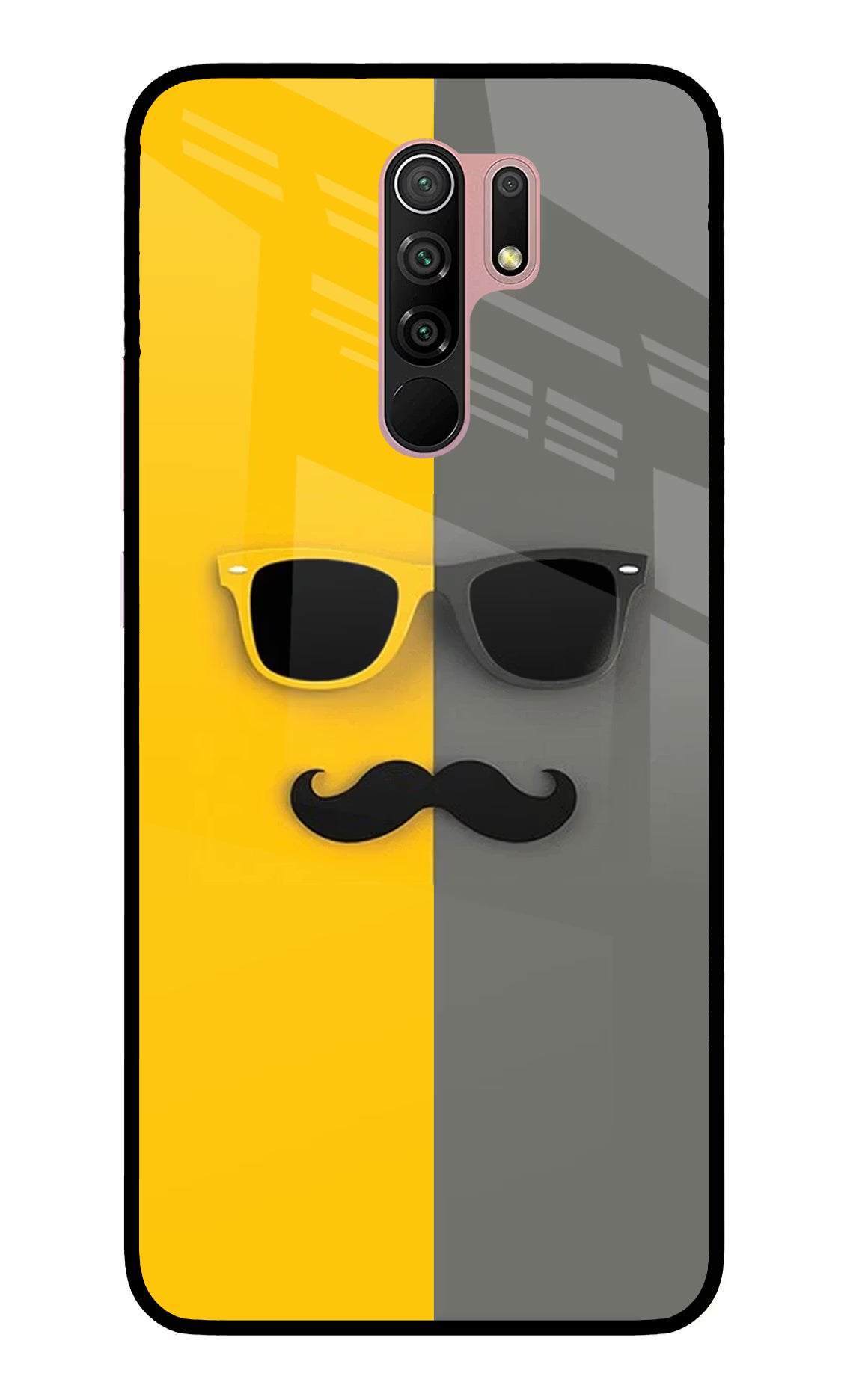 Sunglasses with Mustache Redmi 9 Prime/Poco M2/M2 reloaded Glass Case Back Cover by Casekaro