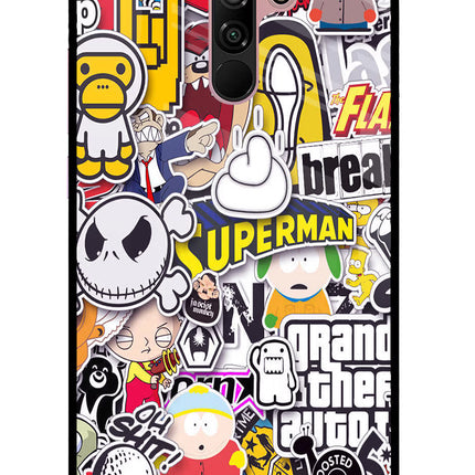 Sticker Bomb Redmi 9 Prime/Poco M2/M2 reloaded Glass Case Back Cover by Casekaro
