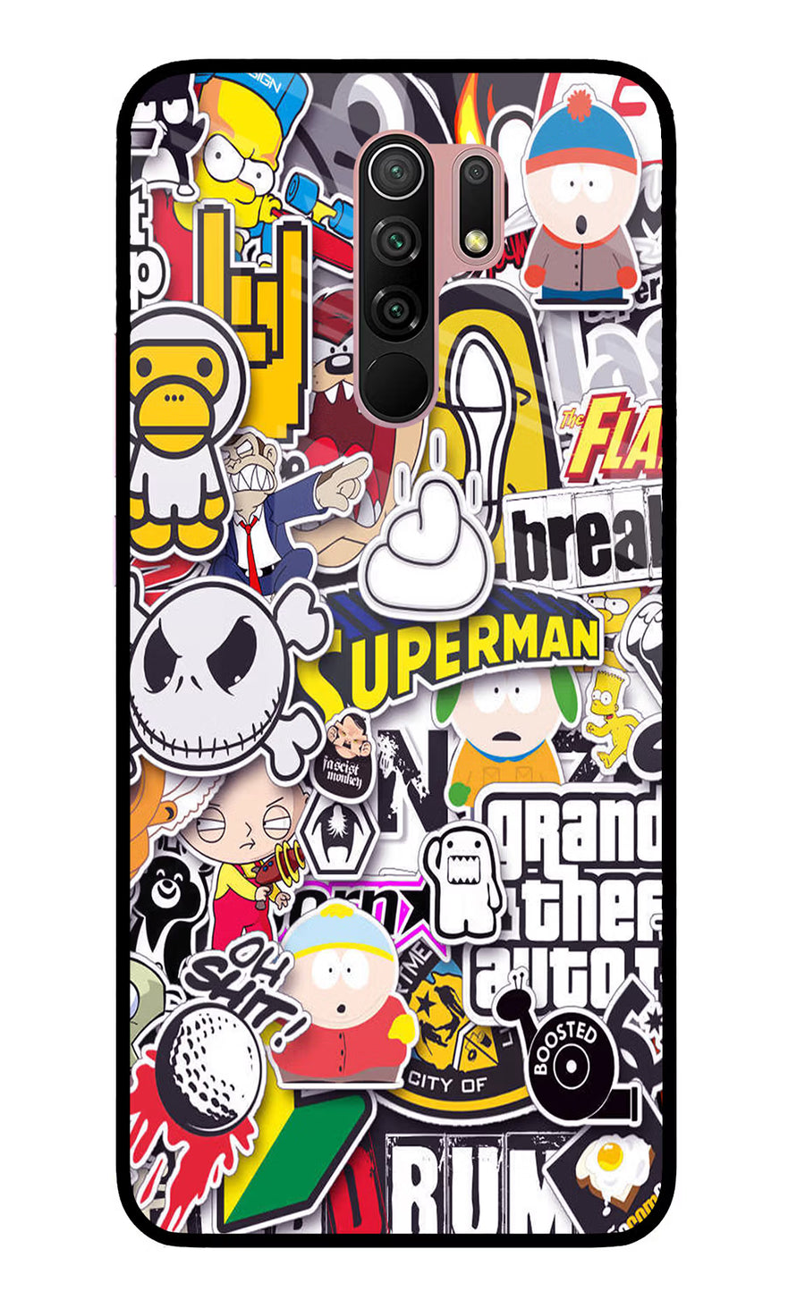 Sticker Bomb Redmi 9 Prime/Poco M2/M2 reloaded Back Cover, Glass case