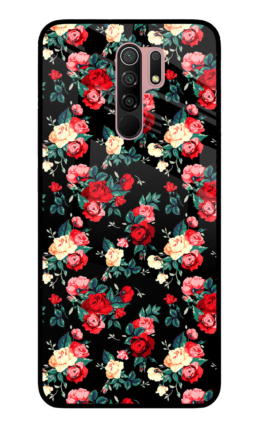 Rose Pattern Redmi 9 Prime/Poco M2/M2 reloaded Back Cover, Glass case
